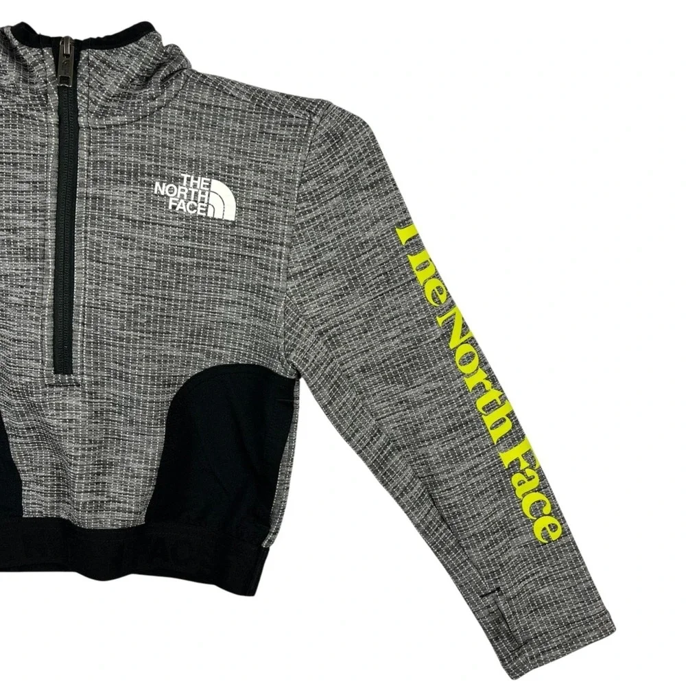 The North Face Girls Pullover 1/4 Zip Grey‎ Black Cropped Hoodie Size 6 XS